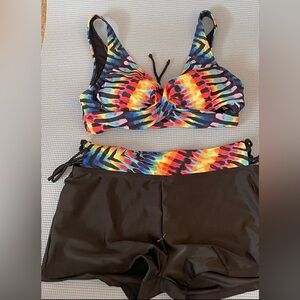 Tie dye Print Boy Short Bikini Size Large New
